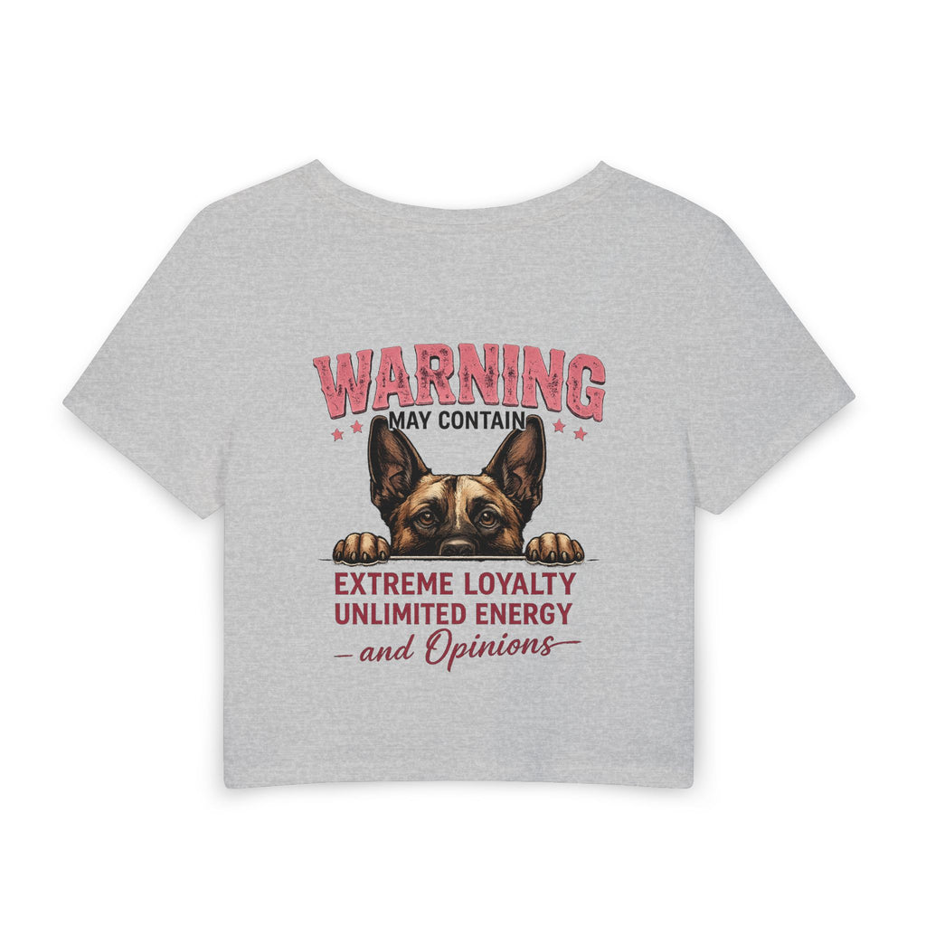 Malinois Girl Baby Tee — "Classy, Sassy and a Bit Bitey" Graphic Crop Top