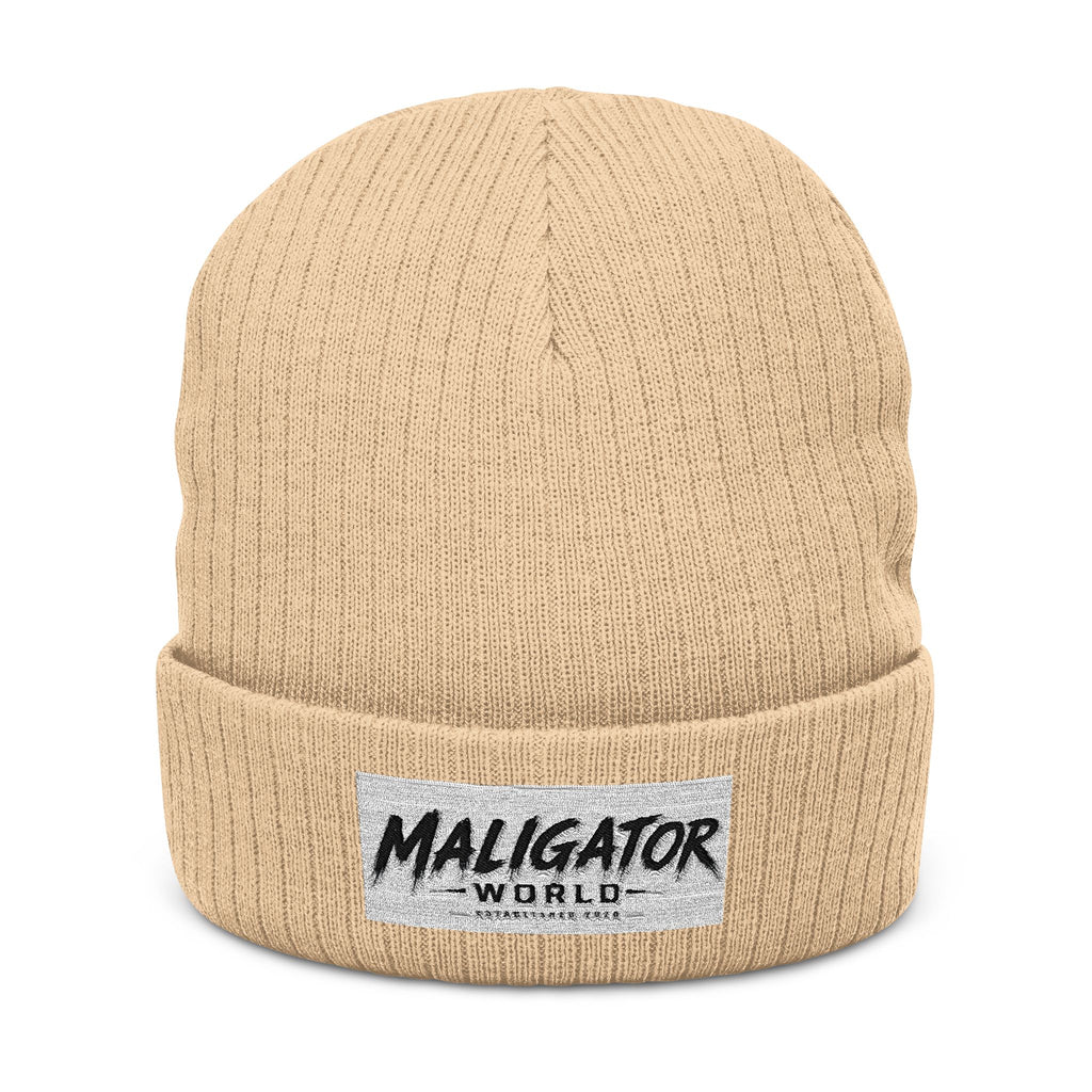 Embroidered Ribbed Beanie — 'Maligator World' Patch Knit Hat