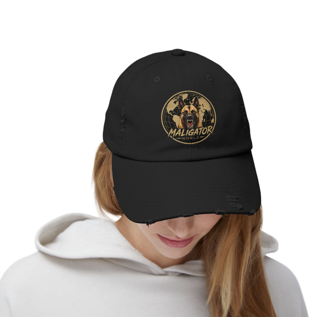 Distressed Maligator Dog Patch Cap — Vintage Black Baseball Hat