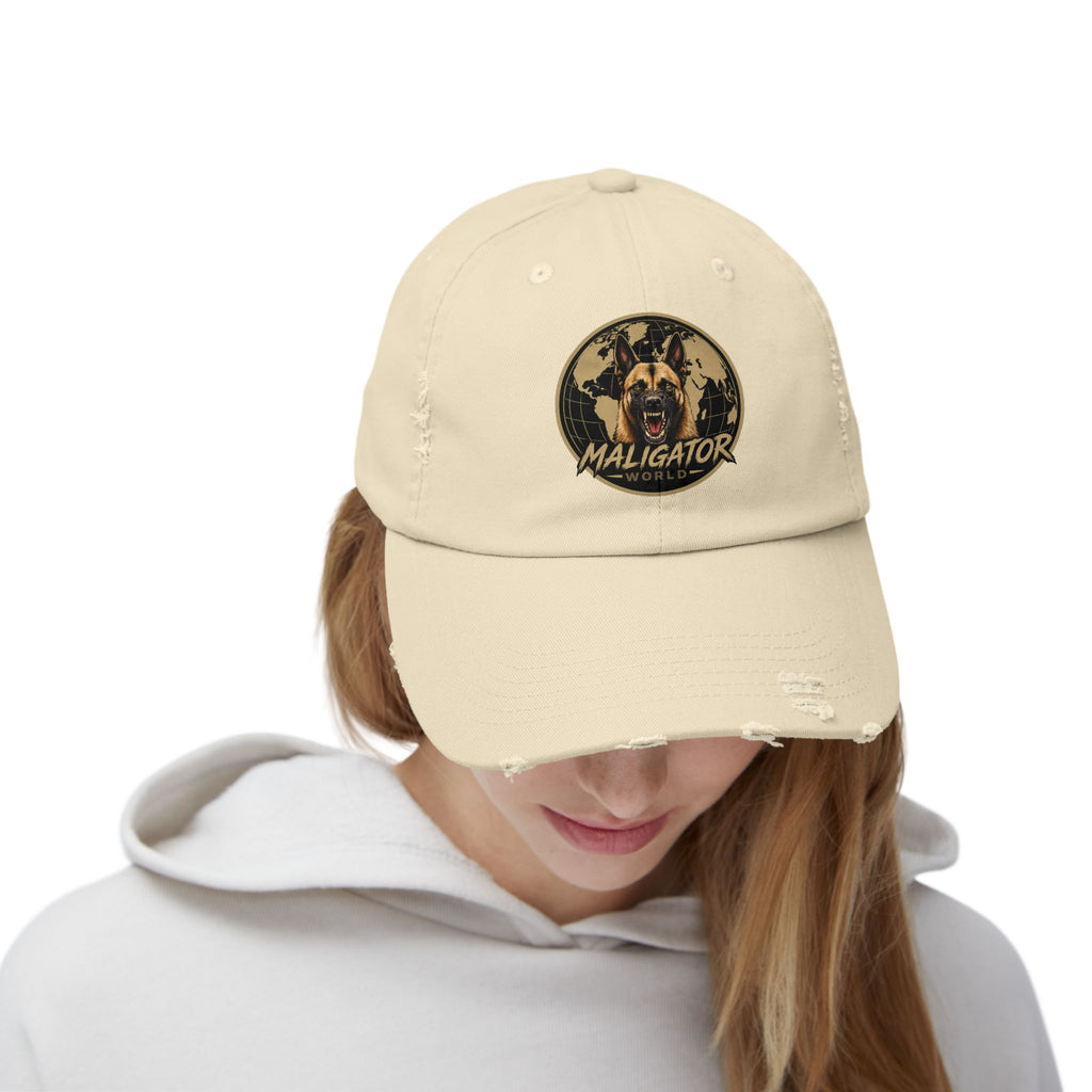 Distressed Maligator Dog Patch Cap — Vintage Black Baseball Hat