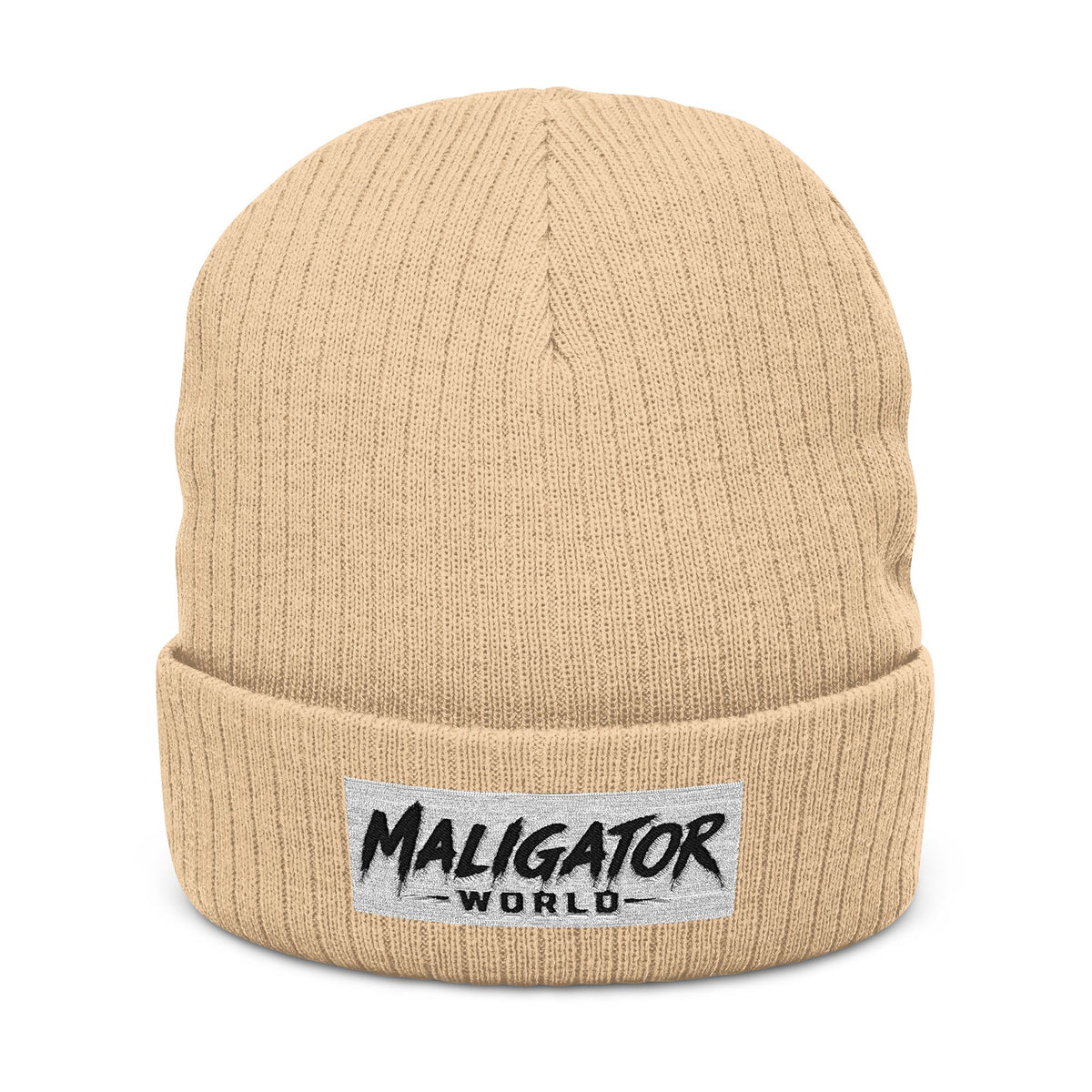 Embroidered Ribbed Beanie — 'Maligator World' Patch Knit Hat