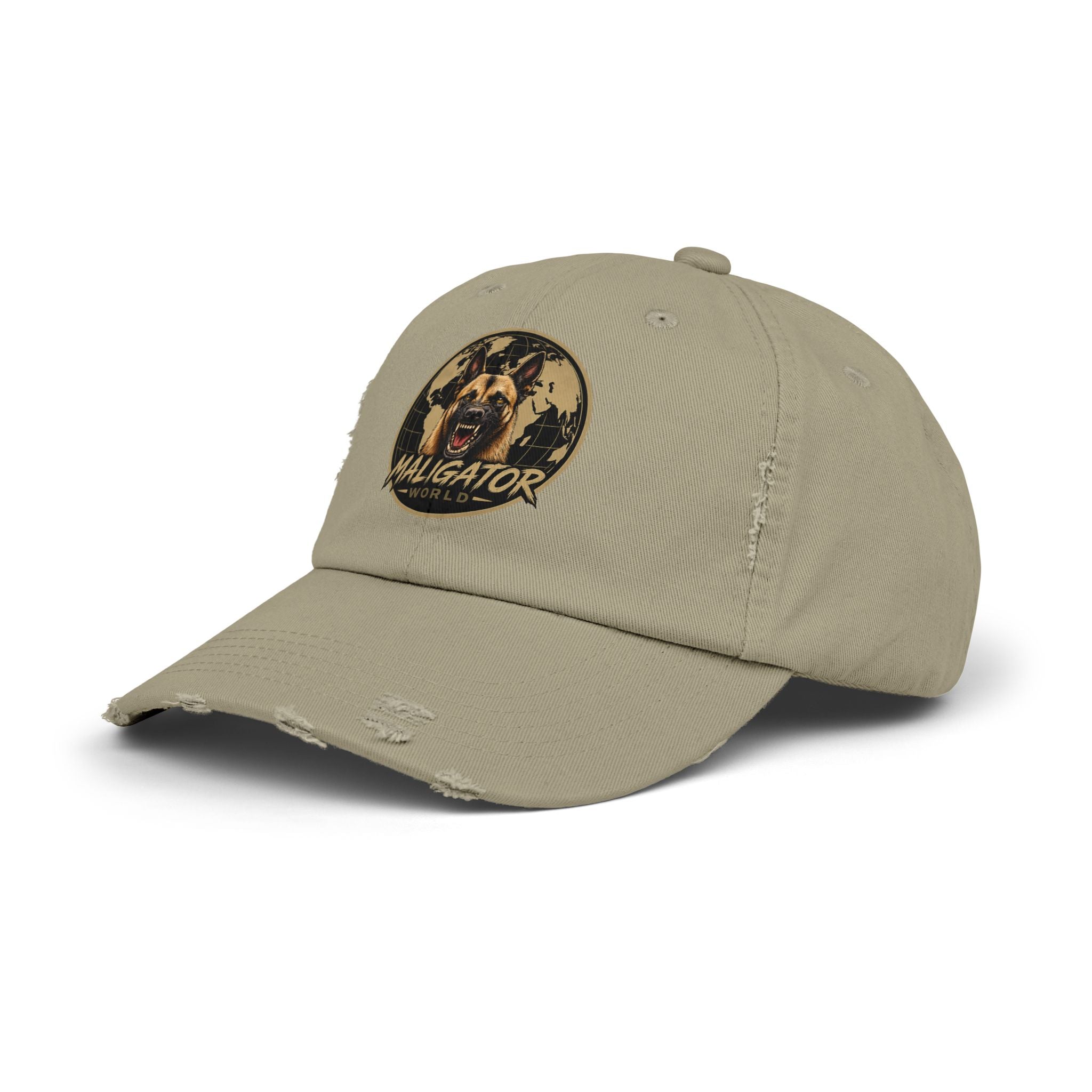 Distressed Maligator Dog Patch Cap — Vintage Black Baseball Hat