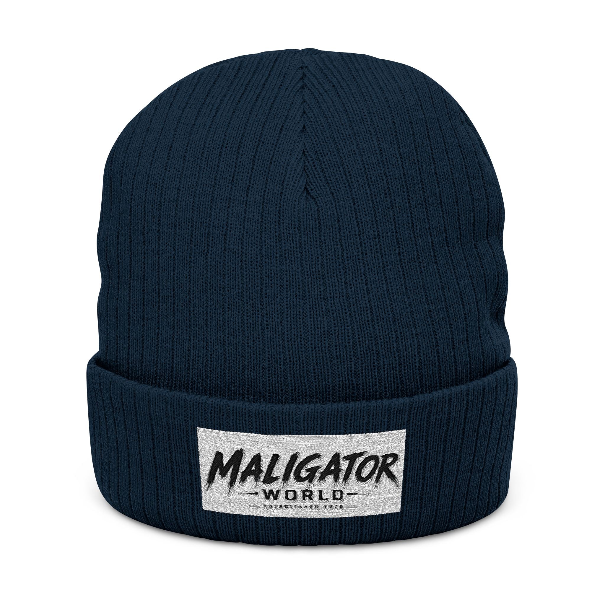 Embroidered Ribbed Beanie — 'Maligator World' Patch Knit Hat
