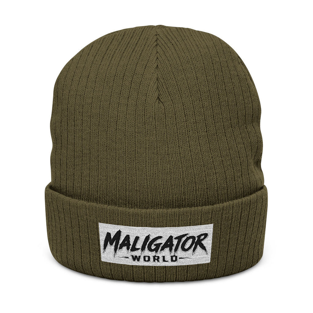 Embroidered Ribbed Beanie — 'Maligator World' Patch Knit Hat
