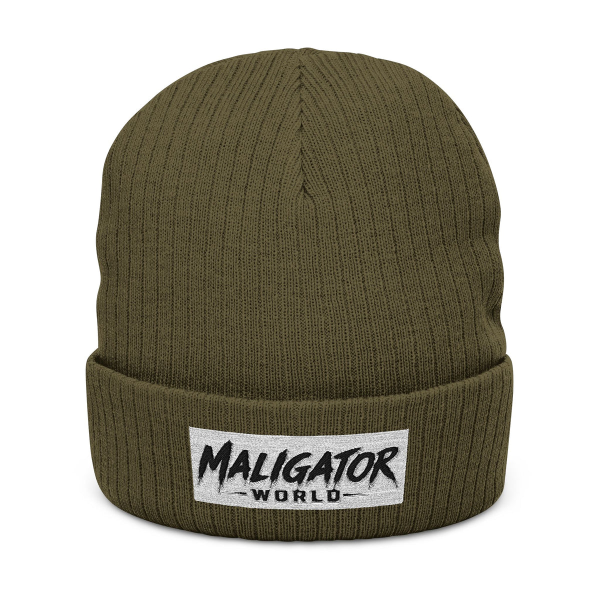 Embroidered Ribbed Beanie — 'Maligator World' Patch Knit Hat