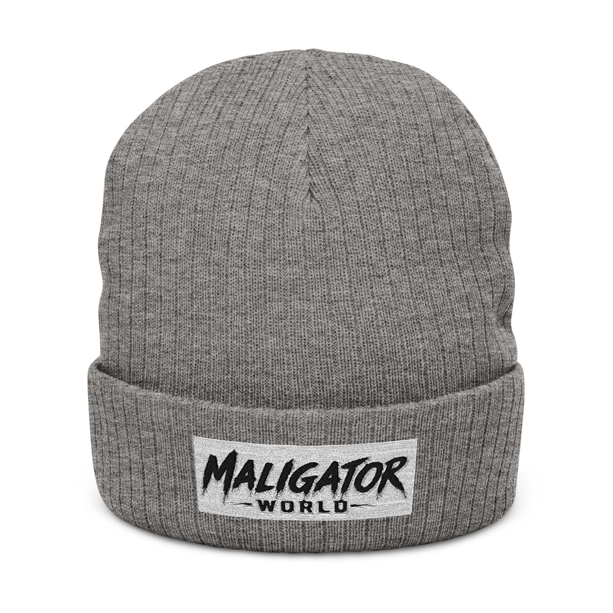 Embroidered Ribbed Beanie — 'Maligator World' Patch Knit Hat