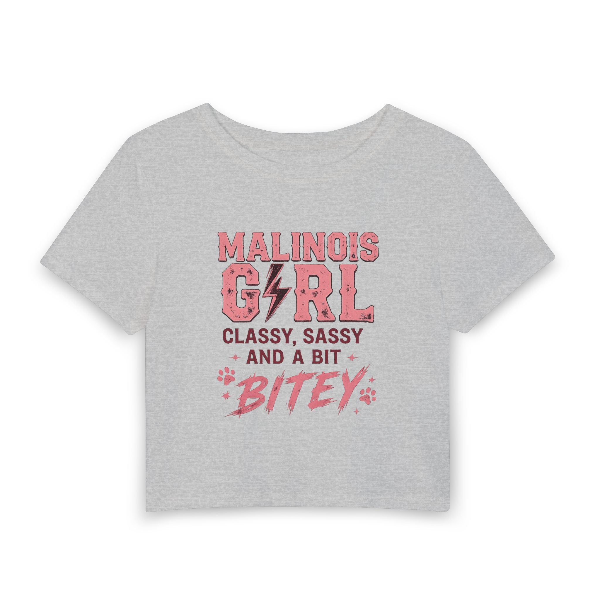Malinois Girl Baby Tee — "Classy, Sassy and a Bit Bitey" Graphic Crop Top