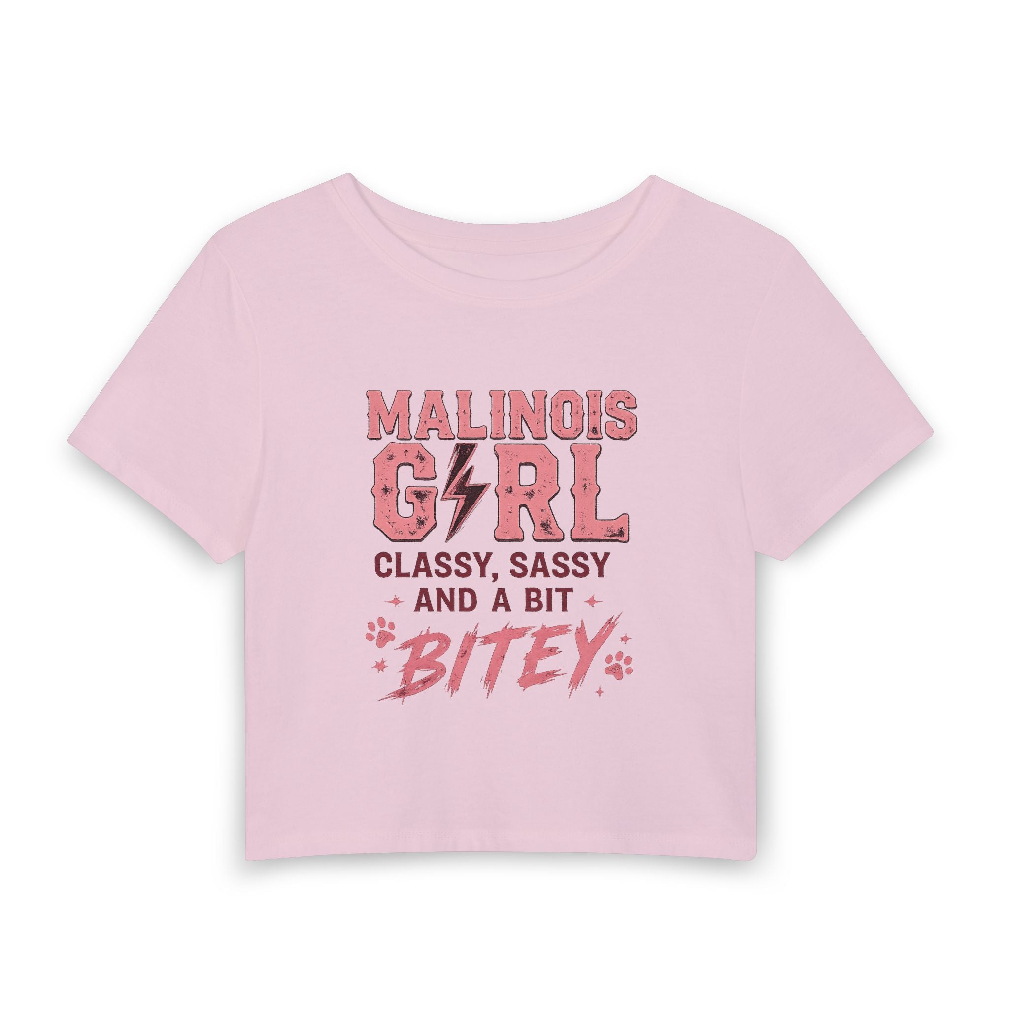 Malinois Girl Baby Tee — "Classy, Sassy and a Bit Bitey" Graphic Crop Top