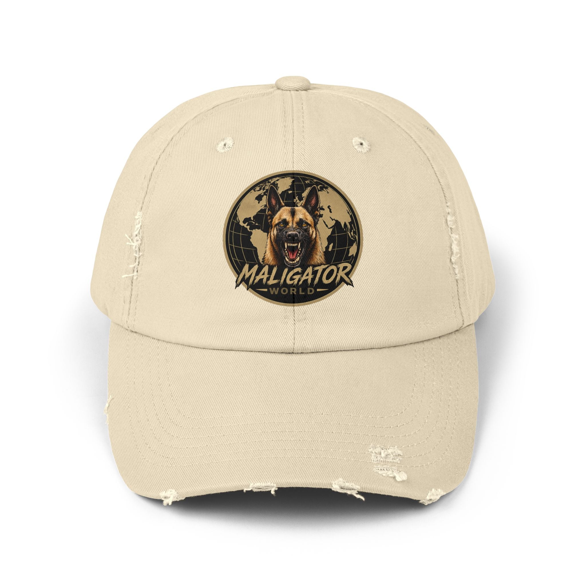 Distressed Maligator Dog Patch Cap — Vintage Black Baseball Hat