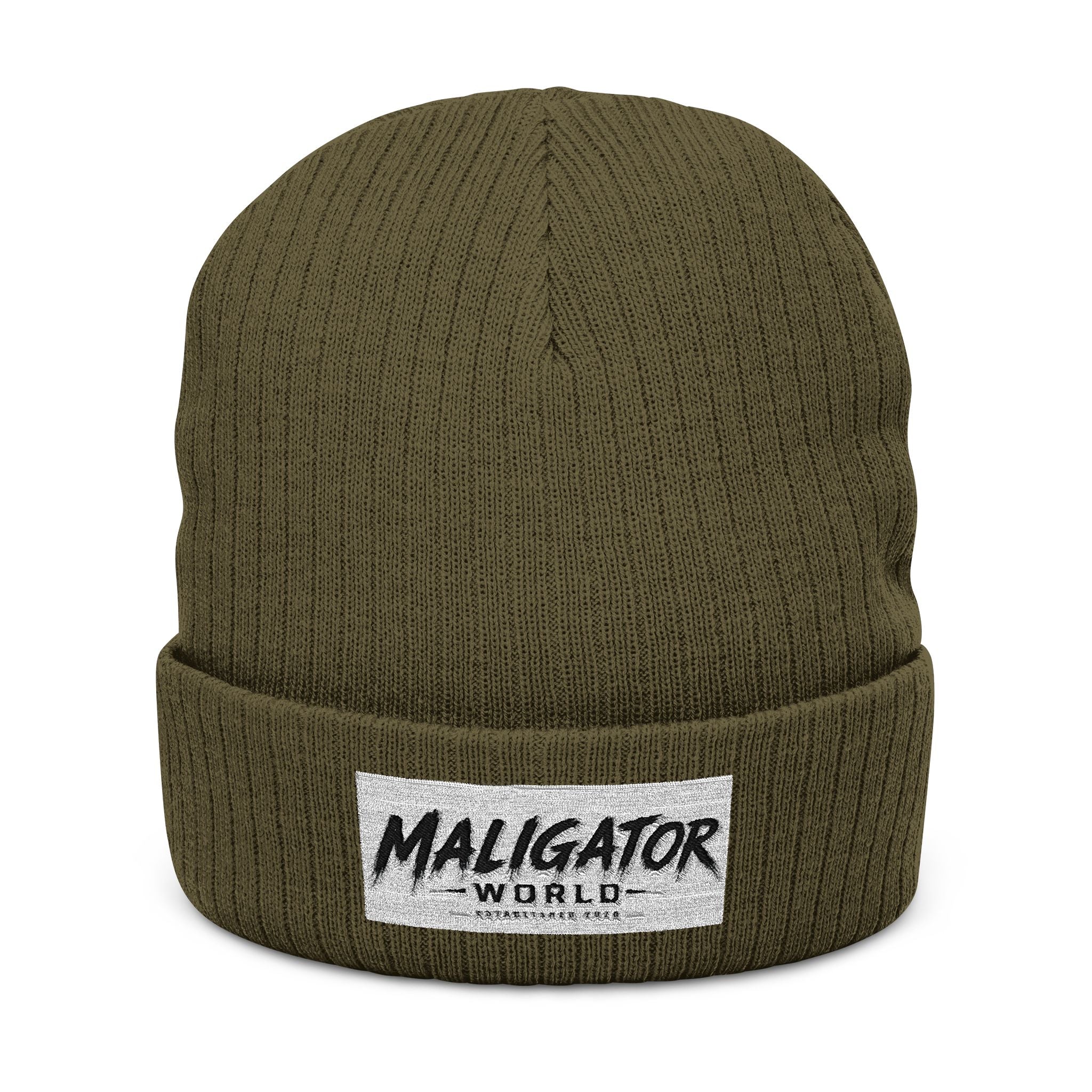 Embroidered Ribbed Beanie — 'Maligator World' Patch Knit Hat