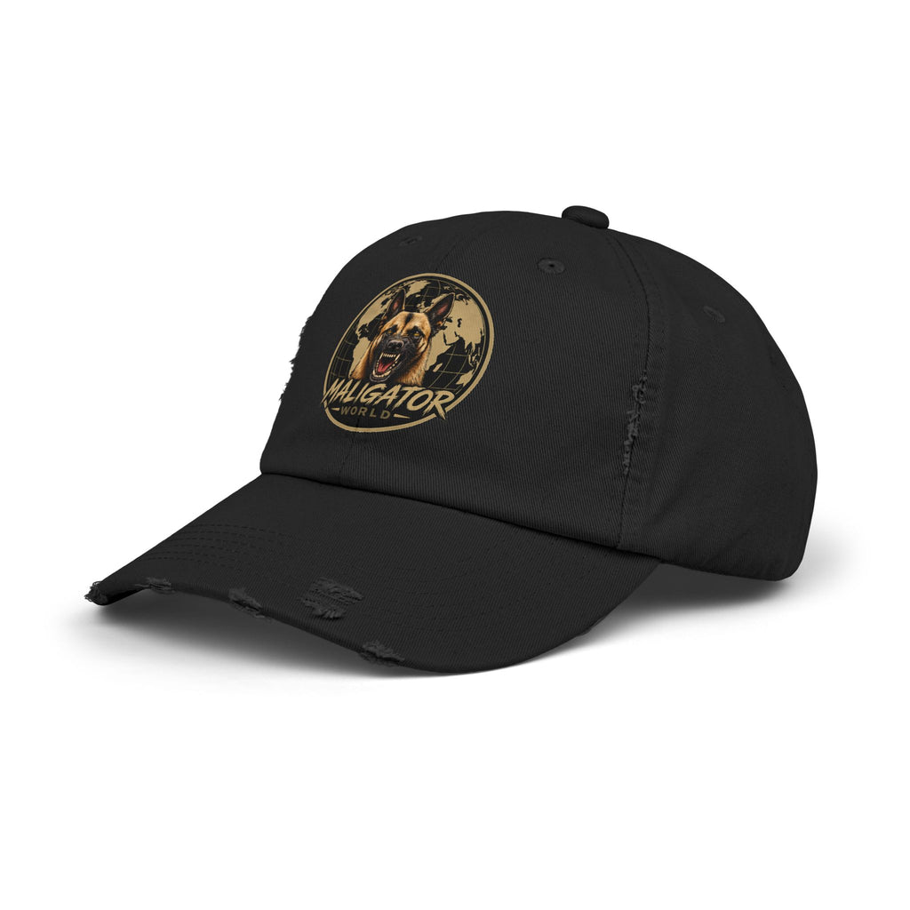 Distressed Maligator Dog Patch Cap — Vintage Black Baseball Hat