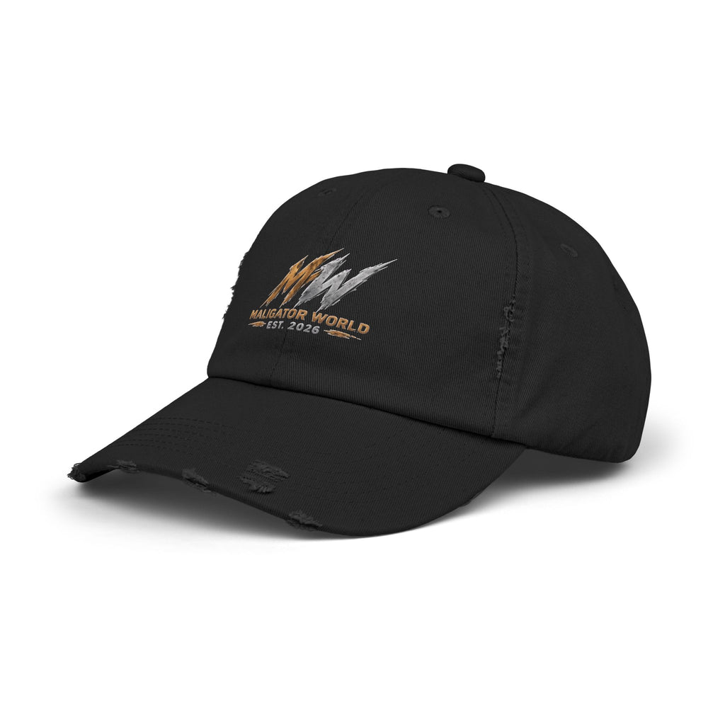 Distressed Maligator Dog Patch Cap — Vintage Black Baseball Hat