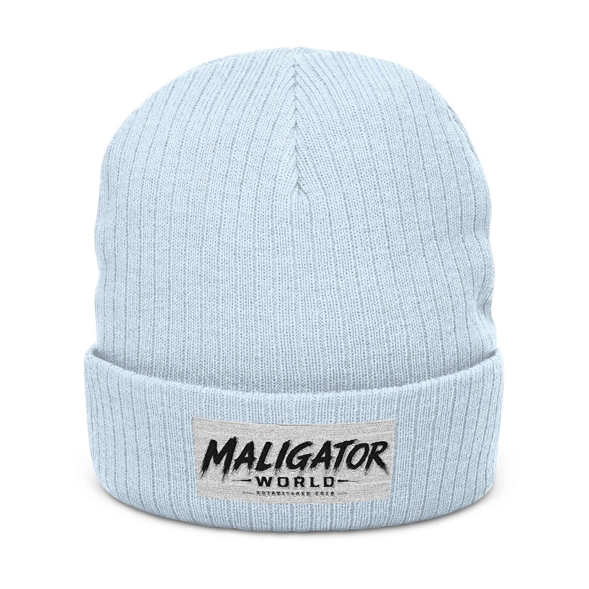 Embroidered Ribbed Beanie — 'Maligator World' Patch Knit Hat