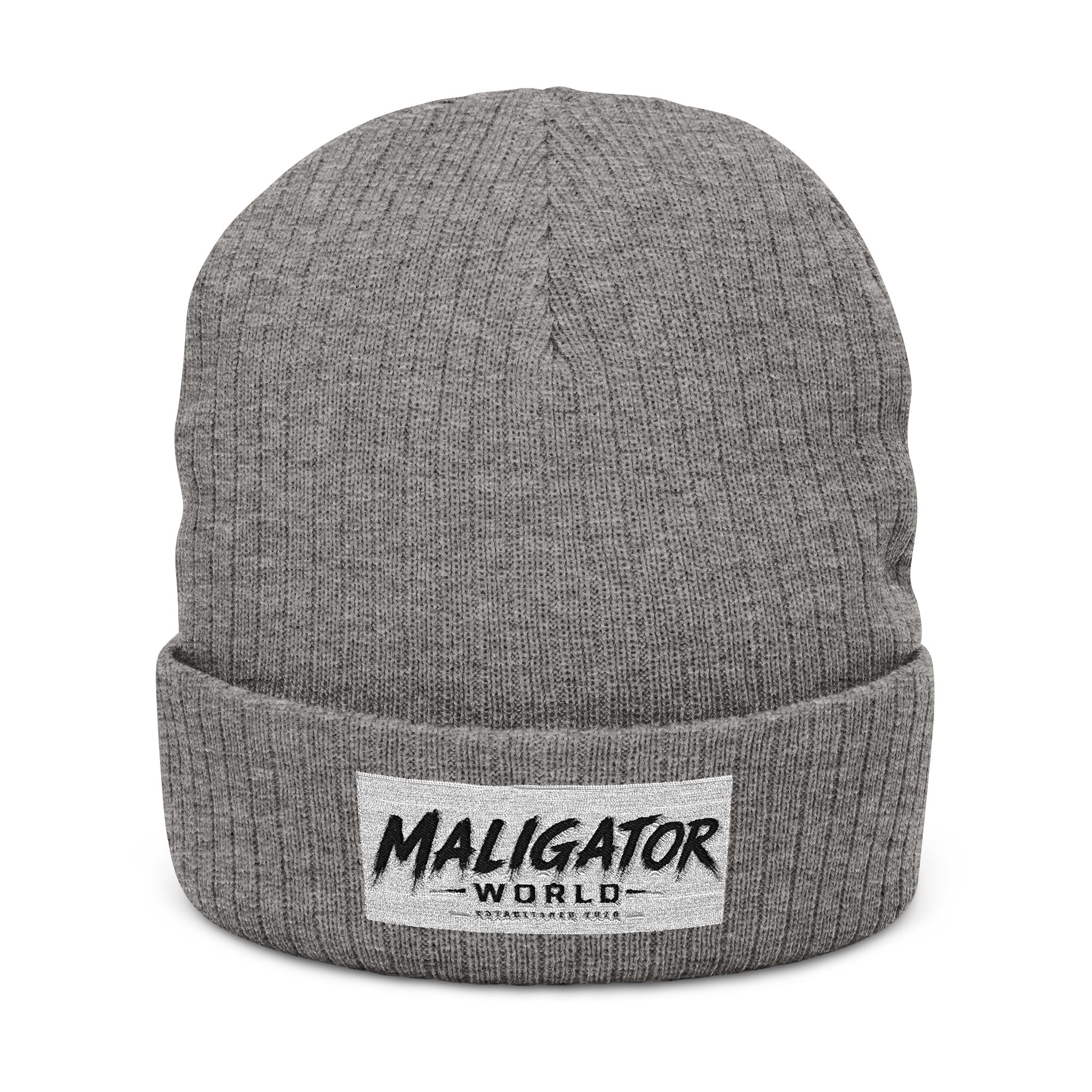 Embroidered Ribbed Beanie — 'Maligator World' Patch Knit Hat