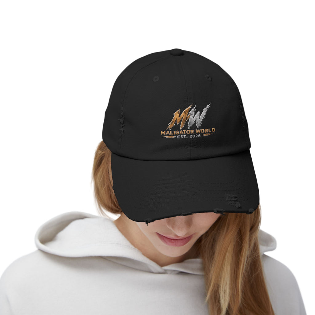 Distressed Maligator Dog Patch Cap — Vintage Black Baseball Hat