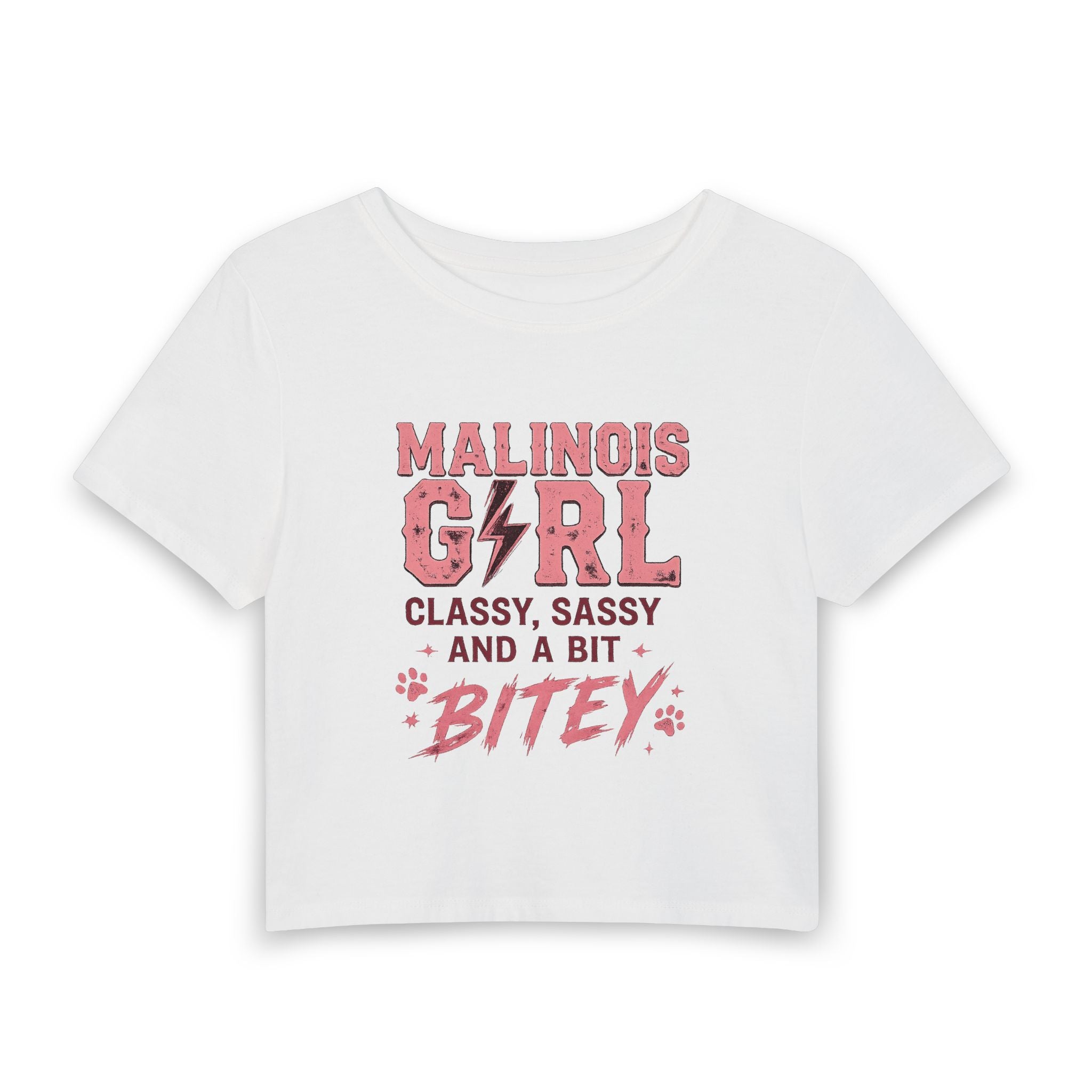 Malinois Girl Baby Tee — "Classy, Sassy and a Bit Bitey" Graphic Crop Top