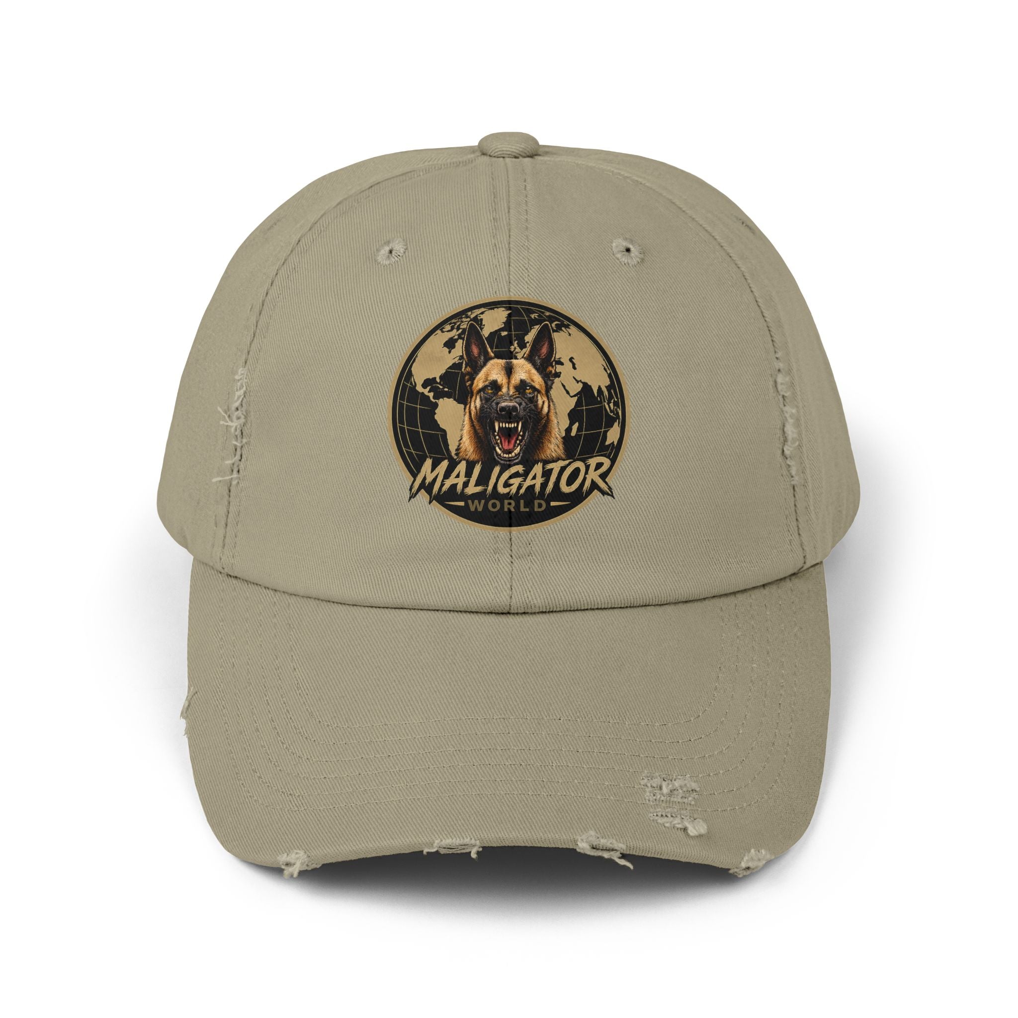 Distressed Maligator Dog Patch Cap — Vintage Black Baseball Hat