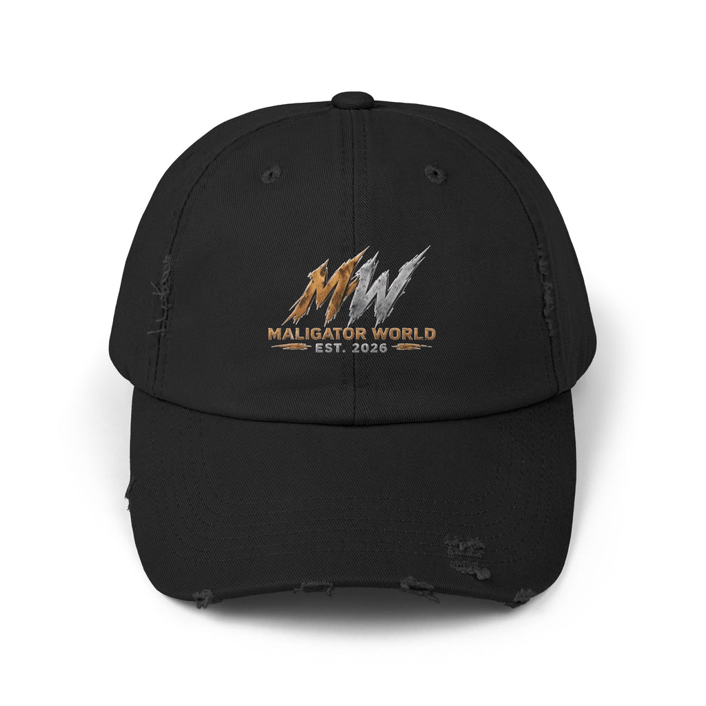 Distressed Maligator Dog Patch Cap — Vintage Black Baseball Hat