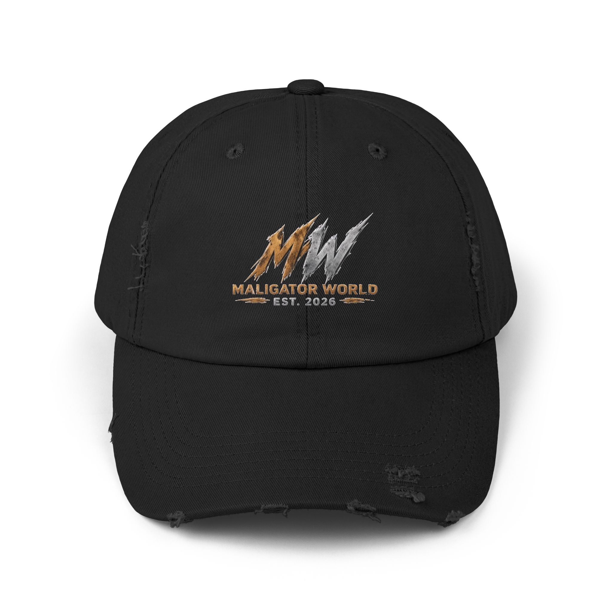 Distressed Maligator Dog Patch Cap — Vintage Black Baseball Hat