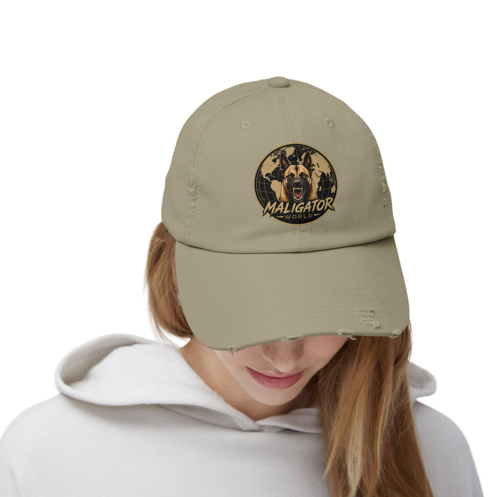 Distressed Maligator Dog Patch Cap — Vintage Black Baseball Hat