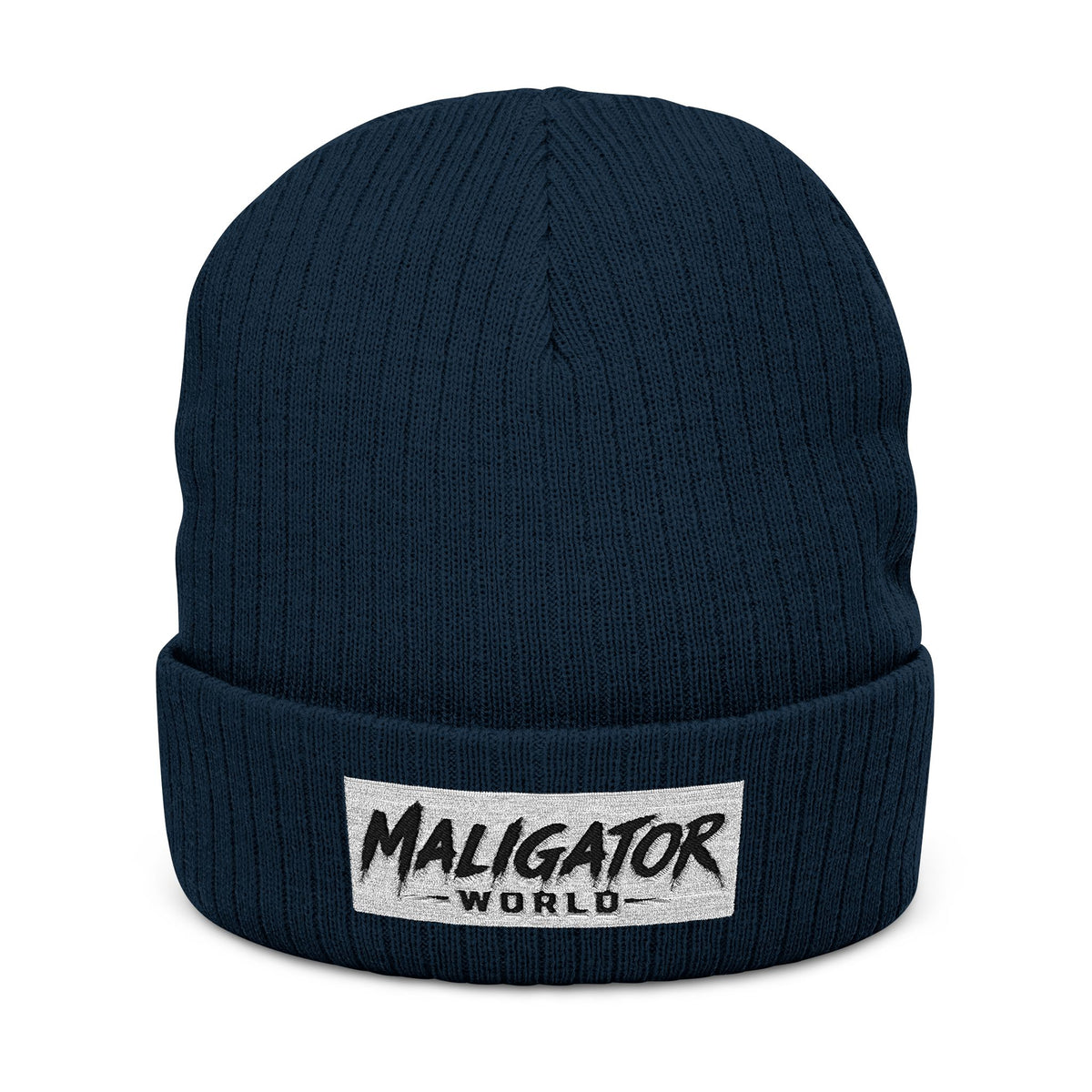 Embroidered Ribbed Beanie — 'Maligator World' Patch Knit Hat