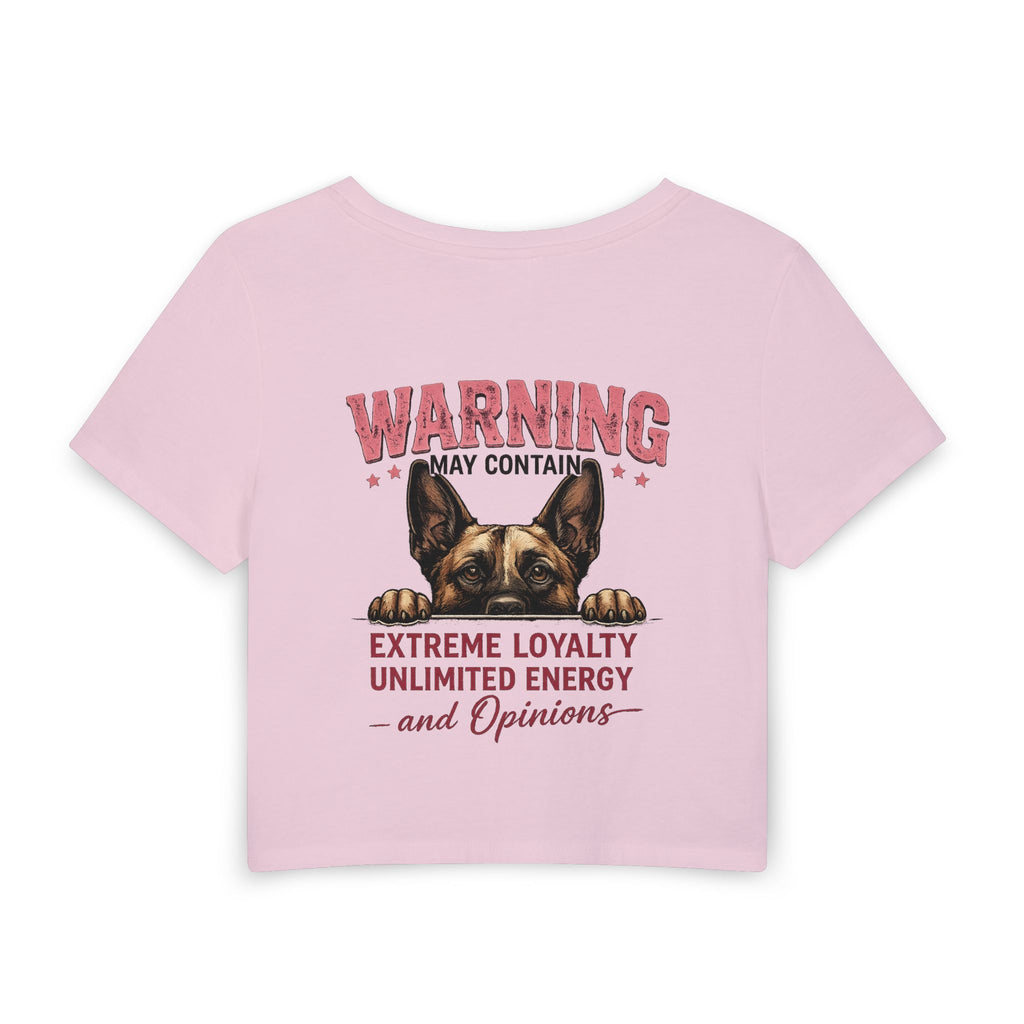 Malinois Girl Baby Tee — "Classy, Sassy and a Bit Bitey" Graphic Crop Top