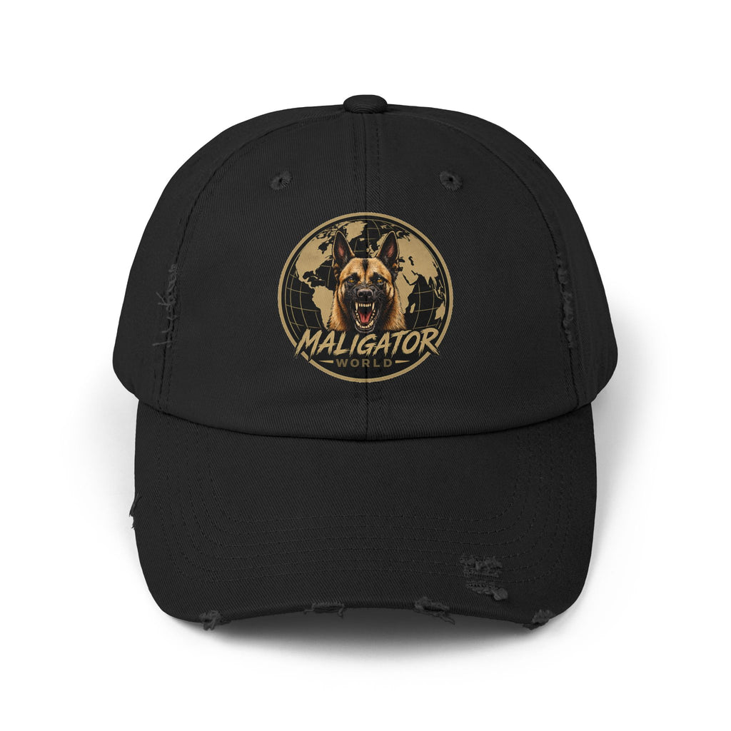 Distressed Maligator Dog Patch Cap — Vintage Black Baseball Hat
